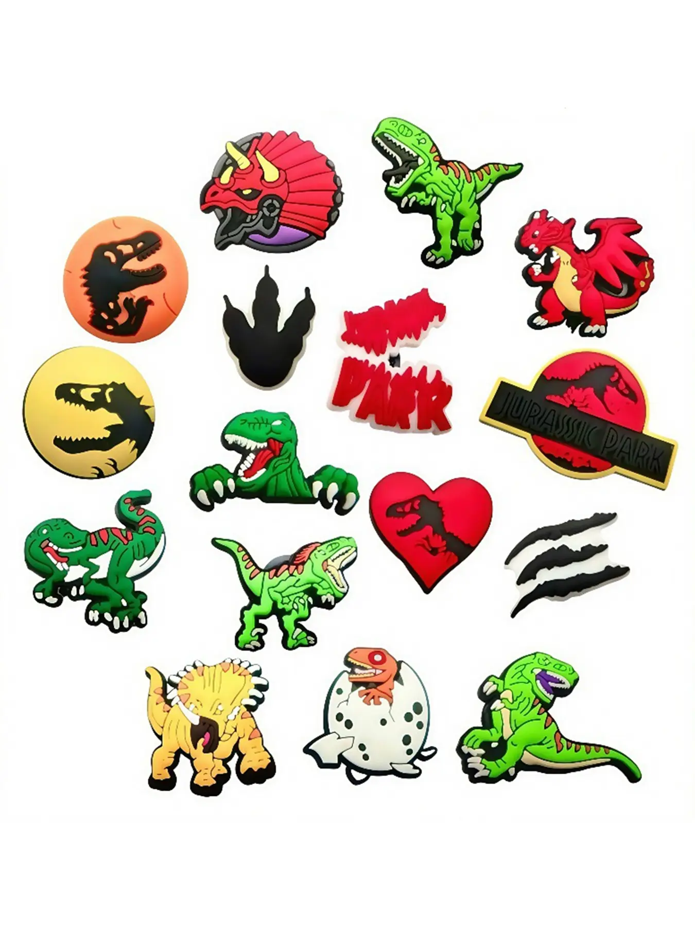 16pcs Cartoon Jurassic Dinosaur World Shoe Charms Set for Crocs, Cute Playful DIY Shoe Accessories Decor, Cute Shoe Decorations, Shoe Decoration Charms for Birthday Gifts, Includes T-Rex Velociraptor Triceratops, Tyrannosaurus Rex