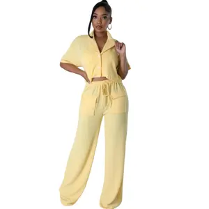 Ribbed Two piece set Cropped top and pants set Fit Clothes