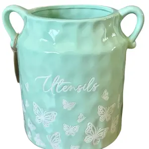Strawberry street pastel teal utensil jar holder