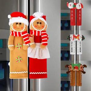 Gingerbread Man Refrigerator Handle Covers - Christmas Kitchen Decor with Candy Canes, No-Power Door Grip Ornaments, LED Neon Lights, LED Mood Light Party Decoration Supplies