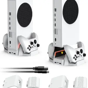 Cooling Stand for Xbox Series S with Dual Cooling Fan 3 Level Adjustable Speed, Dual Controller Charger with LED Indicator USB Port -2x400mAh Rechargeable Battery Pack for XSX|S/One S/One X/One