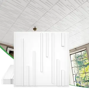 LOOYEE PVC Ceiling Tiles - 24 Pcs 2x2 Ft (24x24 in) Lightweight 3D Vertical Stripe Modern Minimalist Panels, Waterproof Cut-to-Size Ceiling Decor, Fireproof Versatile Design, Ideal for Living Room,Bathroom (Covers 96 Sq.Ft)