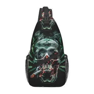 Crossbody Chest Bag Hiking Backpack Skull And Leaves Shoulder Bag Folding Large Capacity Fashion Durable Can Be Used for Shopping, Work, Leisure Travel Beach Bag Fishing Backpack