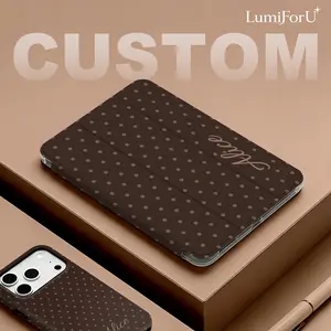 LumiForU personalized customized diy name ipad case Printed Brown Polka Dot Pattern PU & TPU Flip Case, 3-Fold Stand, Pen Slot, Shockproof, Auto Wake/Sleep, Fall Back to School Gift Customizable for Air 11", 10th Gen, Pro 11/12.9"