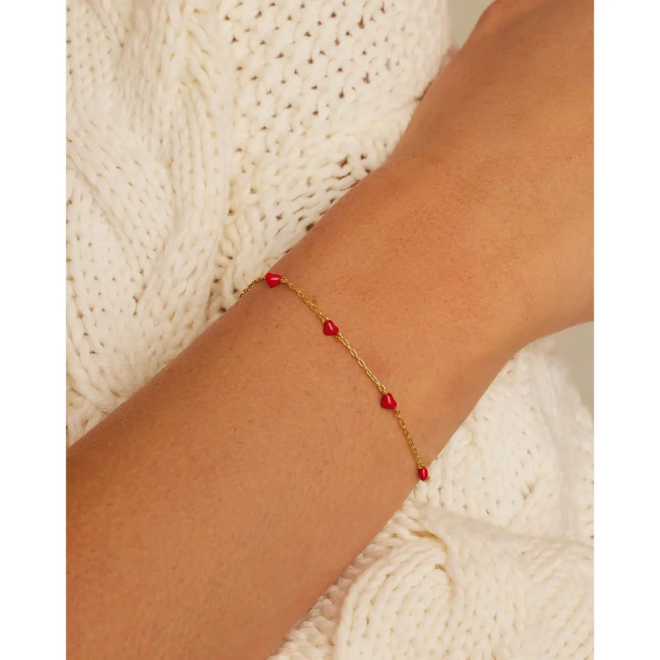 gorjana – Amour Bracelet Red – 18K Gold-Plated with Red Enamel Hearts ...