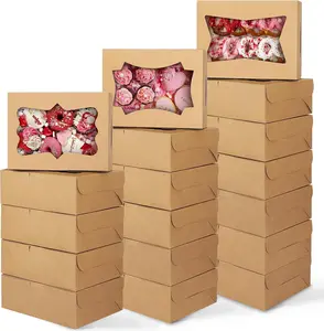 TOMNK 24pcs 8x6x2.5 ​Inches Cookie Boxes, Bakery Boxes with 3 Style Window, Treat Boxes, Pastry Pie Boxes for Chocolate Strawberries, Donuts, Cupcakes, Muffins and Dessert