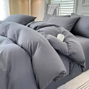 Solid Color Quilt Cover Set, Duvet Cover Set, 2/3 Counts Soft Comfortable Bedding Set Including 1 Count Quilt Cover & 1/2 Counts Pillowcases without Filler, Bedding Supplies for Home Bedroom Hotel