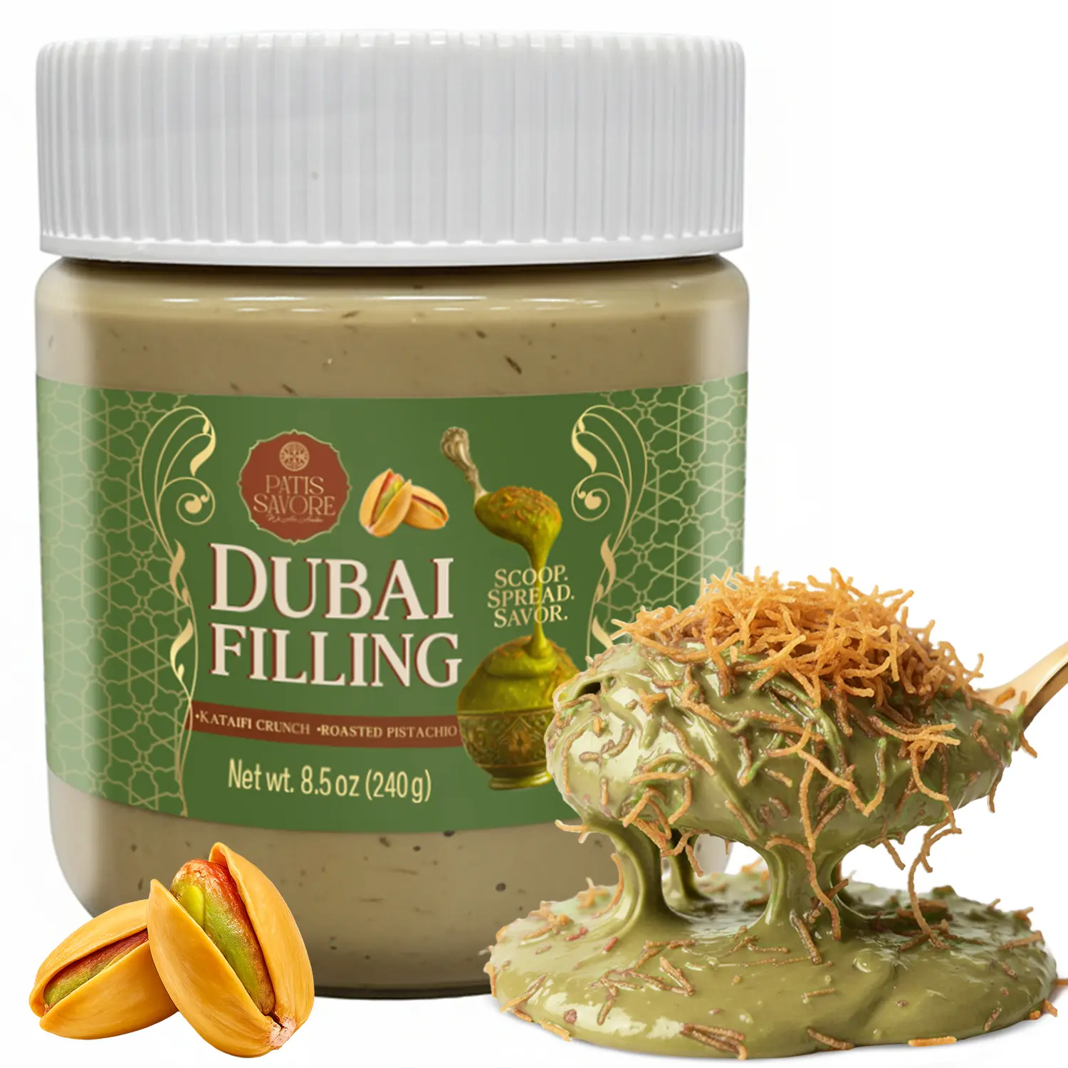 Dubai Chocolate Filling | 8.47 oz | Gourmet Bites with Kataifi & Pistachio Cream – Luxury Gift Box of Middle Eastern Sweets – Ideal for Gifting & Celebrations