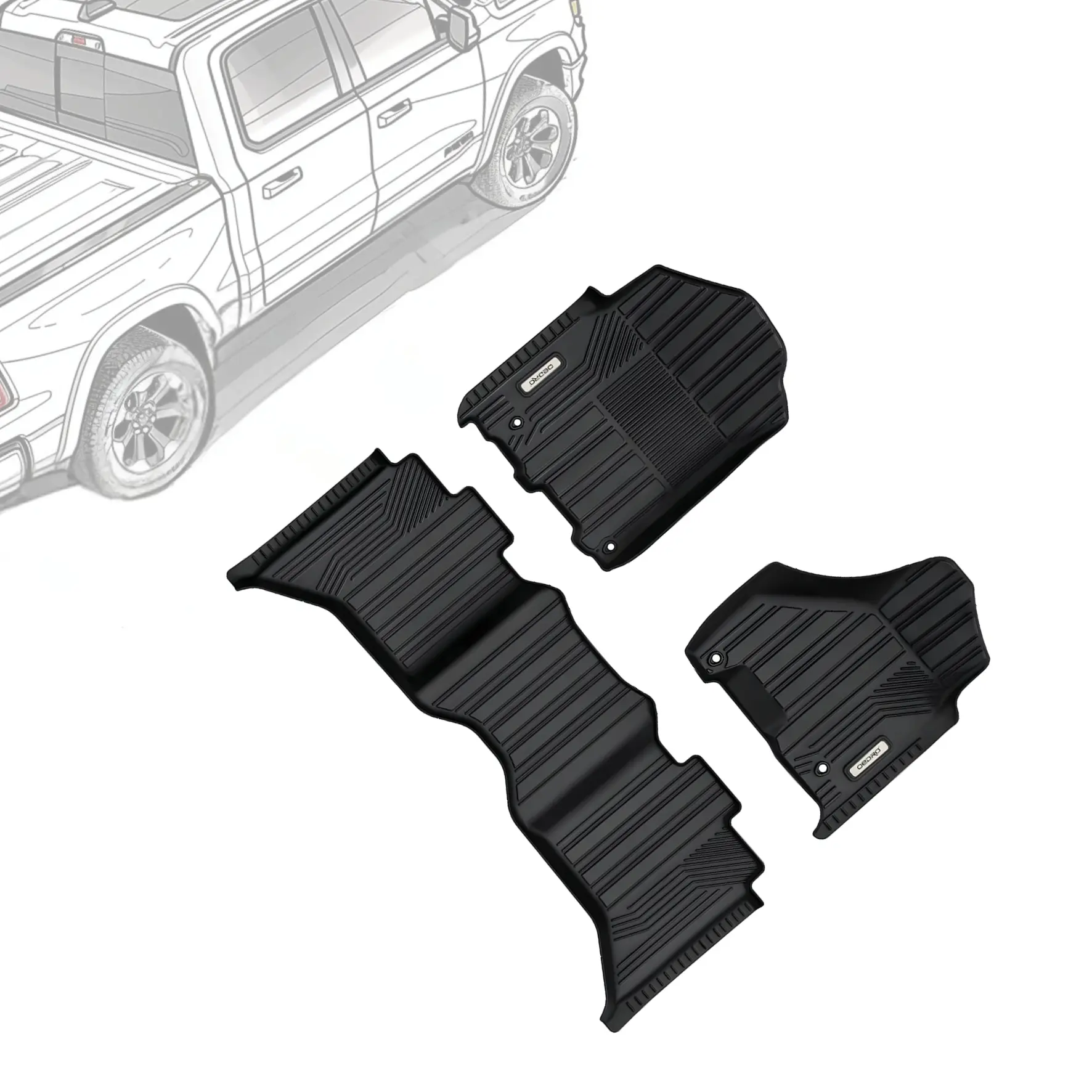 OEDRO TPE Floor Mats fits 2012-2018 Dodge Ram 1500 / 2500 / 3500 Crew Cab, 2019-2024 Ram 1500 Classic Crew Cab, All Weather, Waterproof