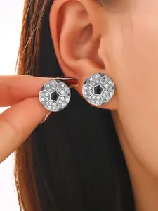 1pair Fashion Rhinestone Sport Ball Earrings, Creative Football Design, Essential Cheerleading Accessory