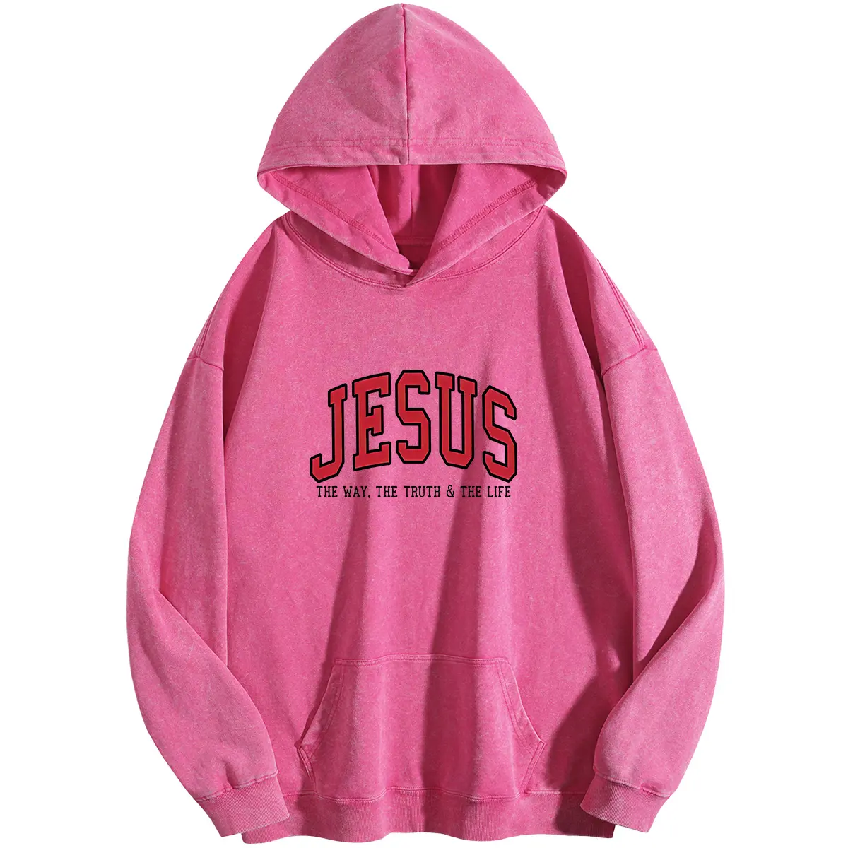 Wayii Women's Polyester Fabric Jesus Print Acid Wash Hoodie, Comfortable Oversized Loose-Fit Pullover Sleeve Winter Warm Vintage Streetwear Casual Tunic