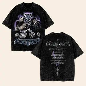 The Undertaker Washed T-Shirt Wrestling Shirt WWE Fans WWE Tee Menswear Cotton Crewneck Premium American Made Acid Washed 100% Cotton Fabric Top Streetwear Tropical Seamless