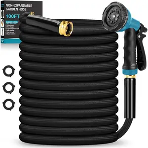 Garden Hose 100FT Non-Expanding, Lightweight Hose With 10-Function Nozzle, Leak-Proof, No-Knot, Easy to Carry, Wear-Resistant, Sturdy 3/4GHT Flexible Water Hose for Yard Garden Outdoor,cars accessories,car stuff, Leakproof, 100Ft Length