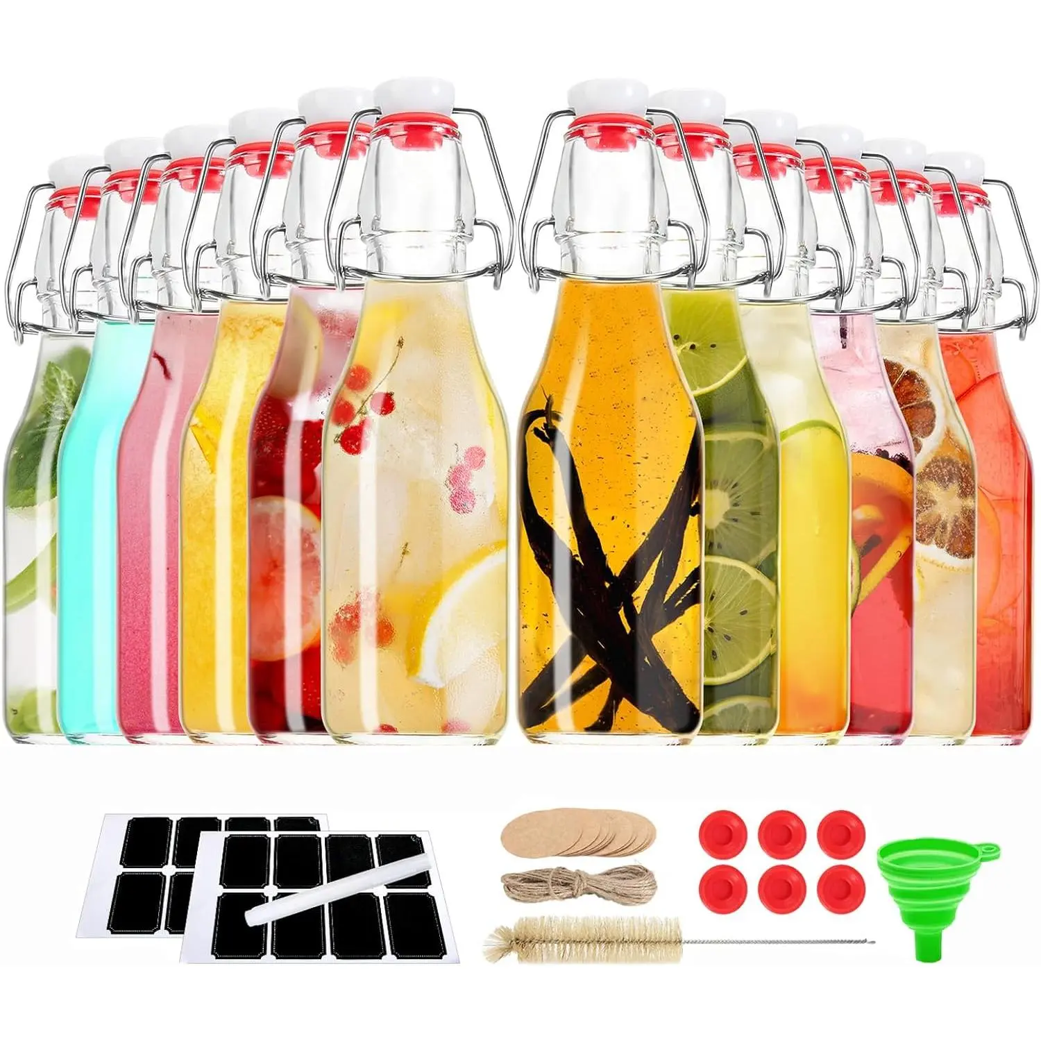 12 Pack 8.5 OZ Swing Top Glass Bottles with Lids Kombucha Coquito Flip Top Glass Bottle for Syrup Vanilla Extract Brew  Kefir Air Tight Bottles for  (8.5 oz 12 pack)