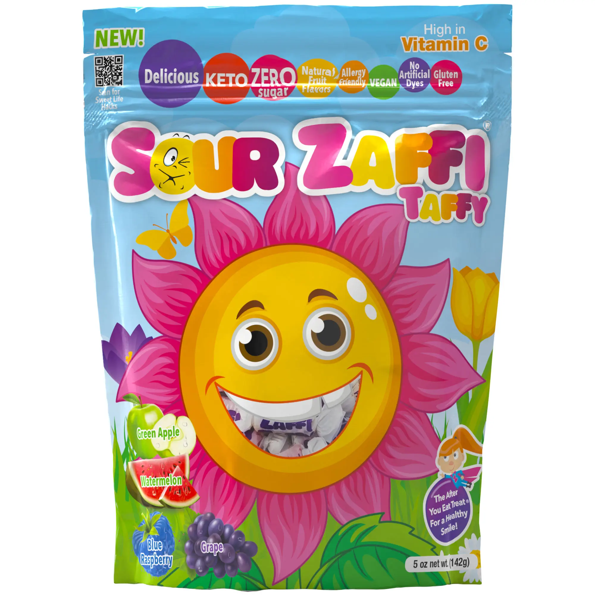 SOUR Zaffi Taffy Spring and Easter Sugar Free Vegan Taffy 5 oz. Pouch Sour Candies SOUR Zaffi Taffy Spring and Easter Sugar Free Vegan Taffy 5 oz. Pouch Sour Candies