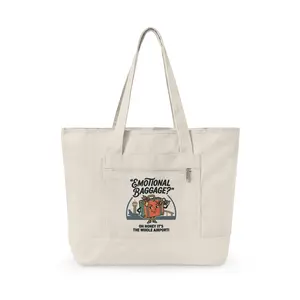 Zippered Canvas Tote — "Emotional Baggage" & Sarcastic Clown Graphic Utility Bag