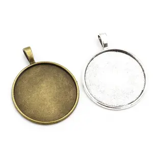 5pcs 30mm Inner Size Simple Style Antique Silver Plated Bronze Classic Cabochon Base Setting Charms Pendant Blank Base Tray
