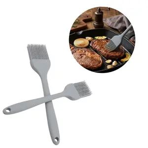 2Pack Silicone Basting Brush Set of 2, Heat Resistant BBQ Grill Pastry Oil Butter Sauce Marinade Brush, Food Grade Silicone Bristles, Stainless Steel Core Handle, Easy Clean Dishwasher Safe Kitchen Baking Tool (Grey)