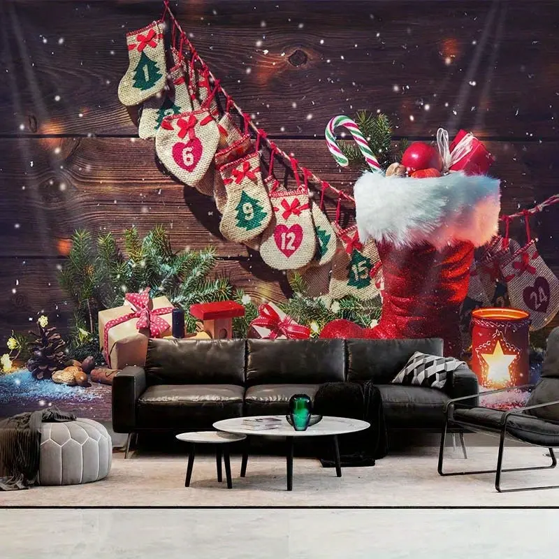Festive Christmas Tapestry - Polyester & Peach Skin Velvet Wall Hanging for Home Decor, Perfect for Living Room, Christmas Decor Decoration Ornaments Gifts Party Decorating