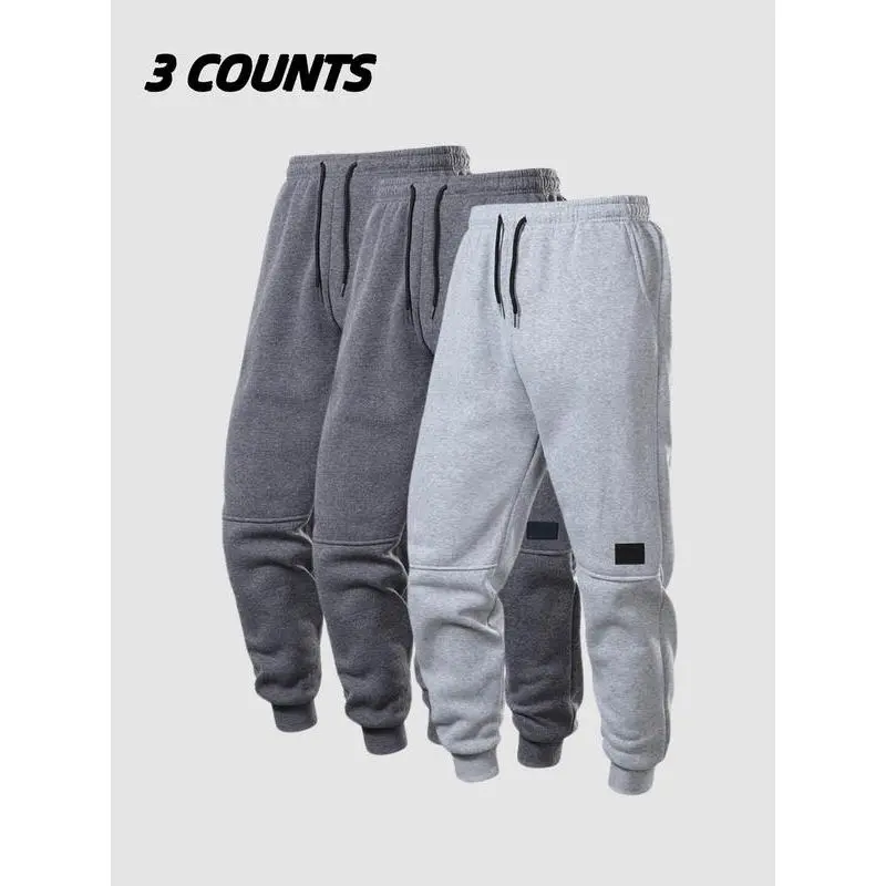 Men's Solid Color Casual Sports Sweatpants, Fall Winter Comfortable Loose Fit Long Pants, Street Style Drawstring Joggers, 3 Pack Men's Solid Color Casual Sports Sweatpants, Fall Winter Comfortable Loose Fit Long Pants, Street Style Drawstring Joggers, 3 Pack