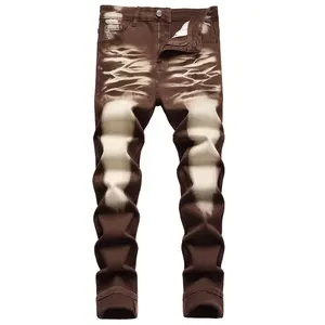 JUNBAOSS Men's Slim Fit Stretch Jeans Colored Skinny Jeans for Men, Distressed Straight Leg Casual Fashion Comfort Flex Waist Denim, Classic Street Style Cotton Fabric Jean Natural Hipster Personalized Stylish Streetwear Jeans with Pockets Tops Zipper