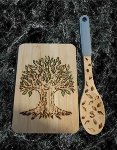 Tree of life personalized cutting board & spoons \