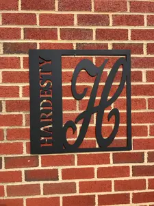 Square monogram, last name, sign Metal personalized wedding gift Home
