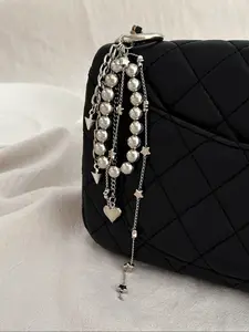 Women's Sweet Cool Korean Style Heart Rivet Pendant Tassel Keychain, Fashion Bag Charm Accessory, Stylish Ladies' Keyring, Sparkly Bag Charm