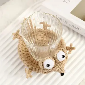 Cute Handmade Crochet Squirrel Coaster, 3D Whimsical Knitted Animal Coffee Tea Mat, Absorbent Heat Resistant Cup Holder,Aesthetic Desk Decor Accessory, Adorable Home Coffee Bar Decoration, Unique Gift for Friends Women Coworkers