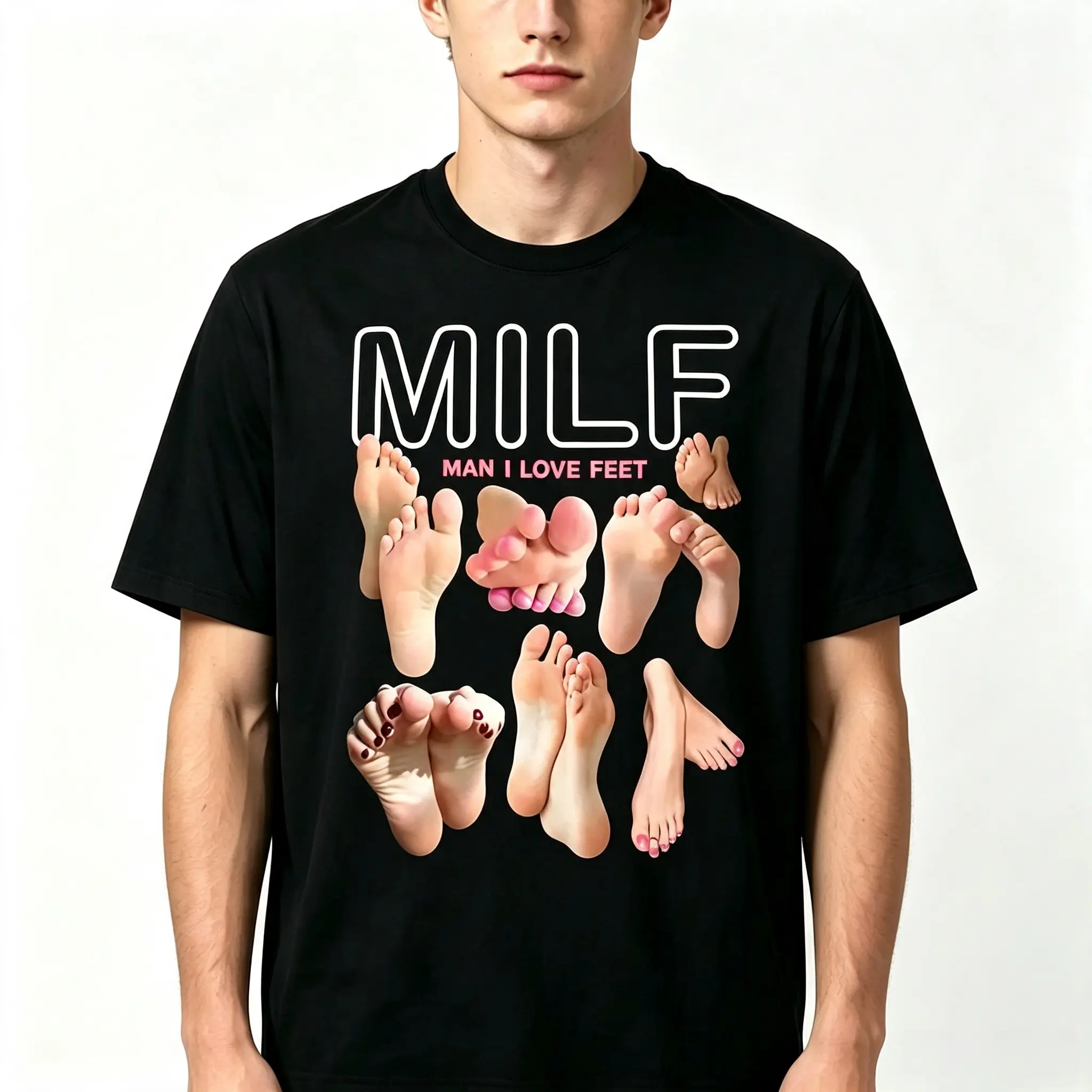 Men's 100% Cotton Short-Sleeve T-Shirt, Summer Casual Streetwear, Bold Ft Graphic Digital Print, Casual Chic, Street Style Drip, Custom Size Help, Bold Foot Graphic