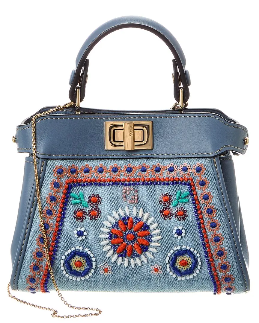 FENDI Nano Peekaboo Denim & Leather Clutch