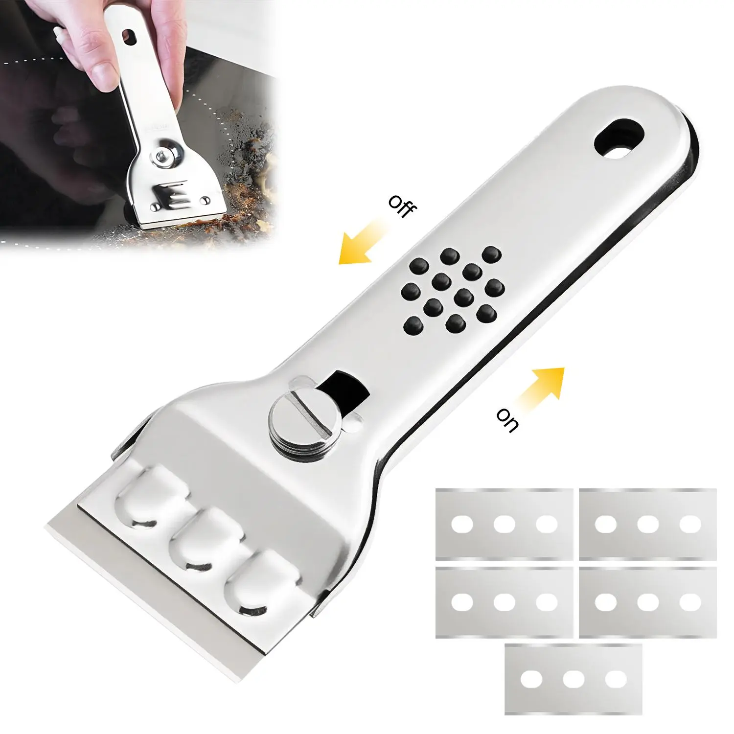 Cleaning Scraper, Metal Floor Scraper with Handle, Stainless Steel Household Home Cleaning Tool for Kitchen and Bathroom, Kitchen Counter