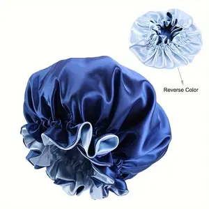 Layer Satin Bonnet Hair Bonnet For Sleeping Shower Cap Reusable Adjusting Hair Care Wrap Cap Sleep Caps For Women Daily Hair Care Blue Heatless 100% Polyester