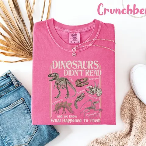 Comfort Colors Dinosaurs Didn't Read Shirt, Librarian Literacy Tee, Funny Teacher T-Shirt, Bookish Gift For Readers, Retro Book Lover Tee, Teacher Appreciation Gift