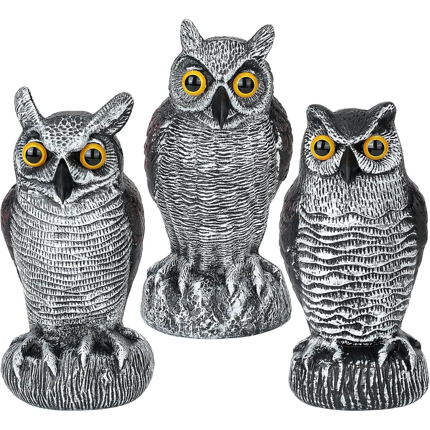 3-Pack Owl Decoys for Bird Deterrent - Weatherproof Bird Repellent Devices for Outdoor Use - Plastic Owls to  Birds  and Control Garden