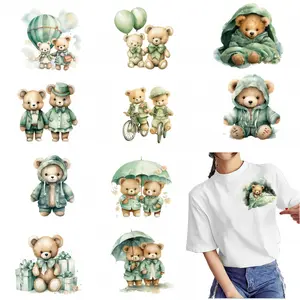 12 pieces mint green teddy bear patches - DIY heat transfer iron-on stickers, suitable for T-shirts, jeans, hats, bags - easy-peel fabric decoration patches
