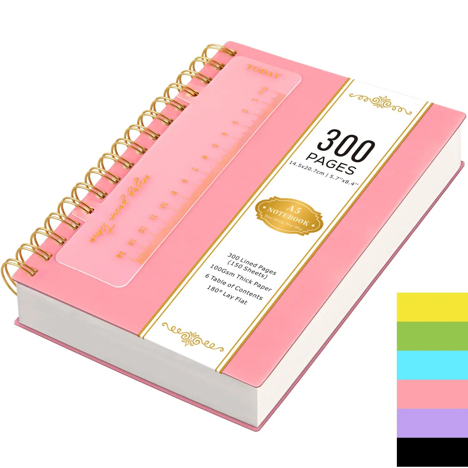 Spiral Journal Notebook, A5 Lined Hardcover Notebook For Women Men Work School Travel, 300 Pages PVC Cover Notepad For Note Taking, College Ruled Notebook With 100GSM Thick Paper, 5.7'' X 8.4''