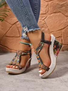 Women's Thick Sole High Heel Flatform Sandals, Fashion Beaded Toe-Exposed Strap Waterproof Platform Wedge Shoes, New Style, Open Toe Platform