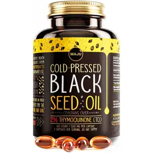MAJU Black Seed Oil Capsules (60ct) - Thymoquinone, Vitamin Supplement, Fitness, Optimum Dietary Healthcare Support Essential Aminos Edible