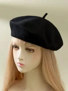 1pc Ladies' Solid Color Knit Elegant Beret With Smooth Surface, Japanese Style, Suitable For Daily Wear And Shopping Vintage Casual
