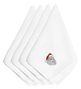 212 MAIN Polyester Santa Face Embroidered Napkin Set - 4-Pack Christmas Kitchen Tableware with Themed Accents, Cutlery-Compatible