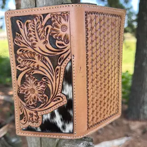 Brown Tooled/Cowhide Long Wallet/Checkbook Holder