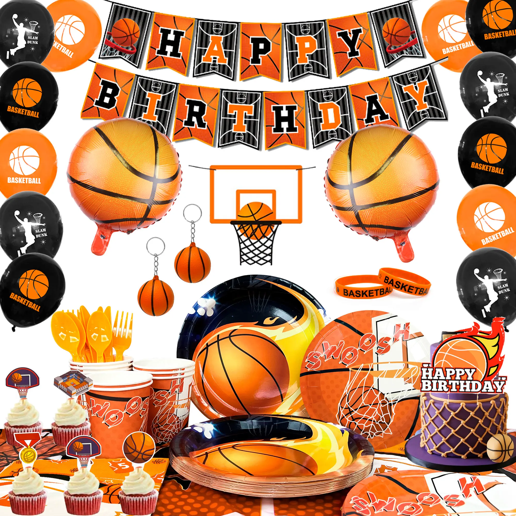 Basketball Birthday Decorations,146pcs Basketball Party Supplies and Decorations Set - Basketball Balloons Banner Tablecloth Plates Cups Napkins ect, for Kids And Adult Basketball Theme Party