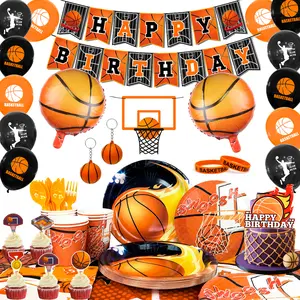 Basketball Birthday Decorations,146pcs Basketball Party Supplies and Decorations Set - Basketball Balloons Banner Tablecloth Plates Cups Napkins ect, for Kids And Adult Basketball Theme Party