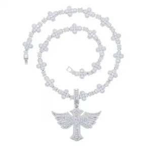 High Fashion Iced Out Choker| Angel Wing Cross Pendant| Hip Hop Essential customizable with engraved letters, logos or patterns Rhinestone Decorated Jewelry Complimentary shipping Iced Out Necklace