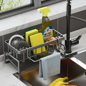 Kitchen Sponge Drain Basket, Removable Hanging Faucet Holder for Sink, Bathroom Storage Rack for Sponges Brushes Towels Soap Dispenser, Drainage Rack