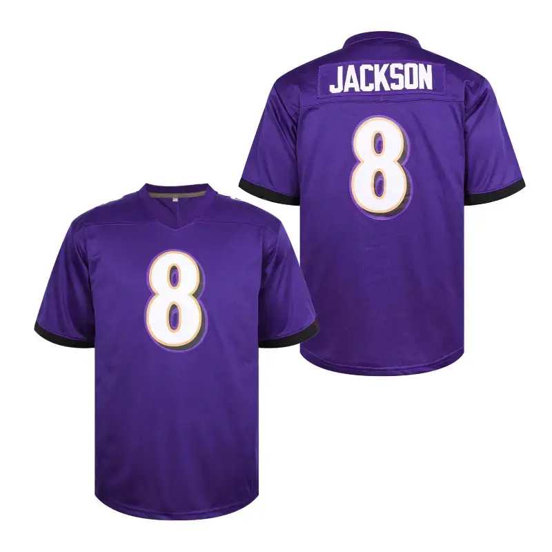 Men's vintage football jersey #8 ,purple breathable mesh fabric for comfort, polyester fiber, V-neck print, gift for sports enthusiasts. Wear and outdoors.