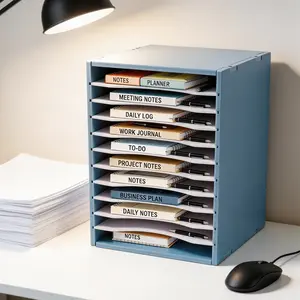 Vertical Desktop Organizer Rack with 11 Slots, Adjustable PVC Paper Classification Shelf, Mail Sorting Holder for Home Office