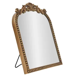 9.75 x 12 Gold Filigree Arch Tabletop Mirror with Adjustable Stand