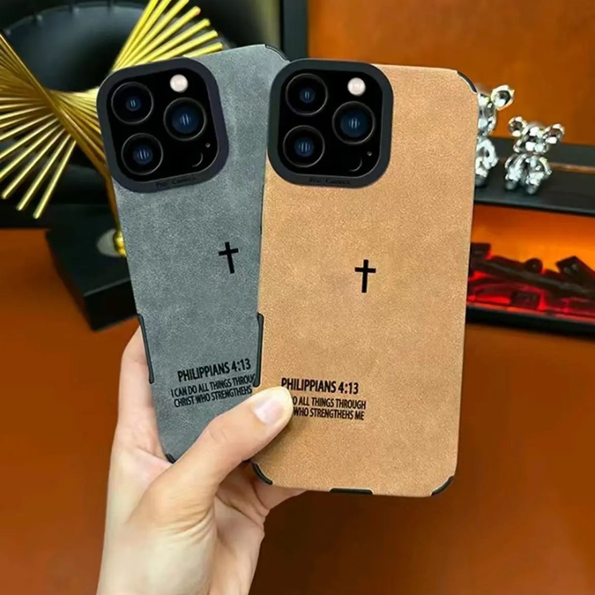 PU Leather Cross Print iPhone Case - Durable TPU Casing, Customized Stylish Cover with Protection, Fits iPhone 11,12,13,14,15 Plus,16,17 Pro Max, Christian Gift Mobile Phone Accessories